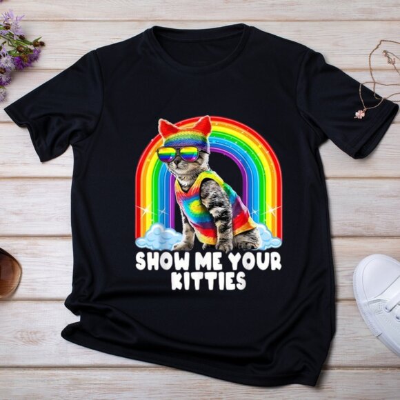 Genias Other - Show Me Your Kitties T-shirt Cat Hippie Rainbow Lgbt Pride
